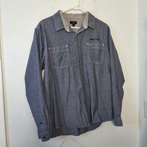 Landway The City Luxe Mens Blue Chambray Button Down Shirt ZR-7 Logo‎ Size Large